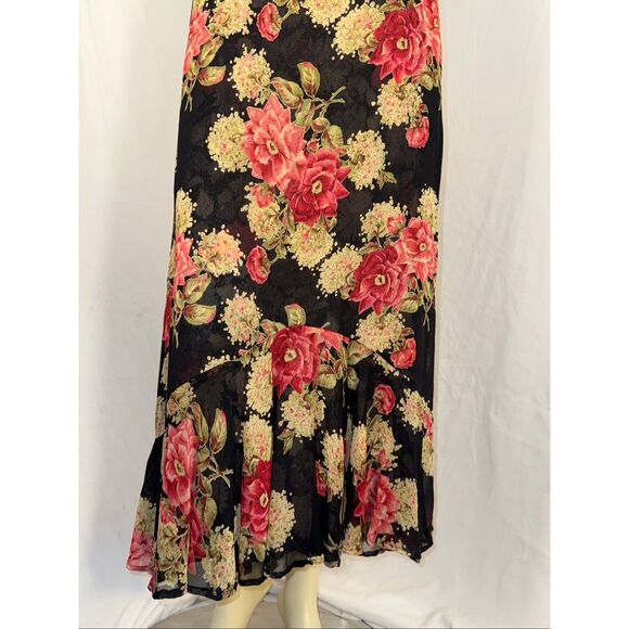 Vintage Y2K Reversible Floral Midi Skirt – Rose Print Black Red + Gray Pink Abst - Picture 2 of 16